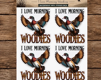 Morning Woodies Sticker Sheet | Funny Duck Hunting Stickers | Waterfowl Hunter Gift | Waterproof Vinyl Decals | Duck Hunter Stickers