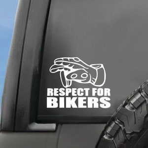 Biker Wave Hand Decal – &quot;Respect for Bikers&quot; Motorcycle Vinyl Sticker, 25+ Colors, Weatherproof, Handmade in USA