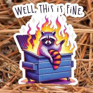 Well, This Is Fine Raccoon Dumpster Sticker – Funny Vinyl Sticker