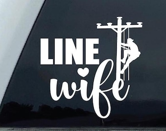 Line Wife Decal | Lineman Climbing Electrical Pole Silhouette | Support Your Lineman Sticker | Vinyl Decal for Line Families