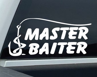 Calcomanía Master Baiter, pegatina de anzuelo para exteriores, regalo para entusiastas de la pesca, pegatina de pescador