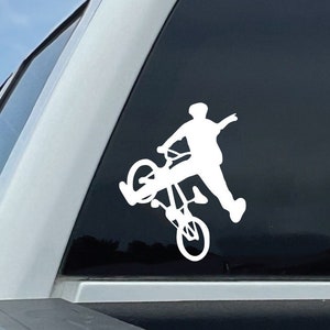 BMX Rider Jumping and Pointing Decal | BMX Stunt Sticker | Extreme Sports Graphic | Car Window Decal | Laptop Decal | BMX Rider Gift