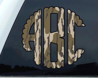 Bottomland Inspired Camo Scalloped Monogram Decal – Personalized Vinyl Initial for Tumblers, Trucks, Coolers & More