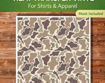 Classic Old School Camo HTV Sheet | Printable Heat Transfer Vinyl | Hunting Camo Pattern | Shirt Vinyl | Cut & Press | No Mirror