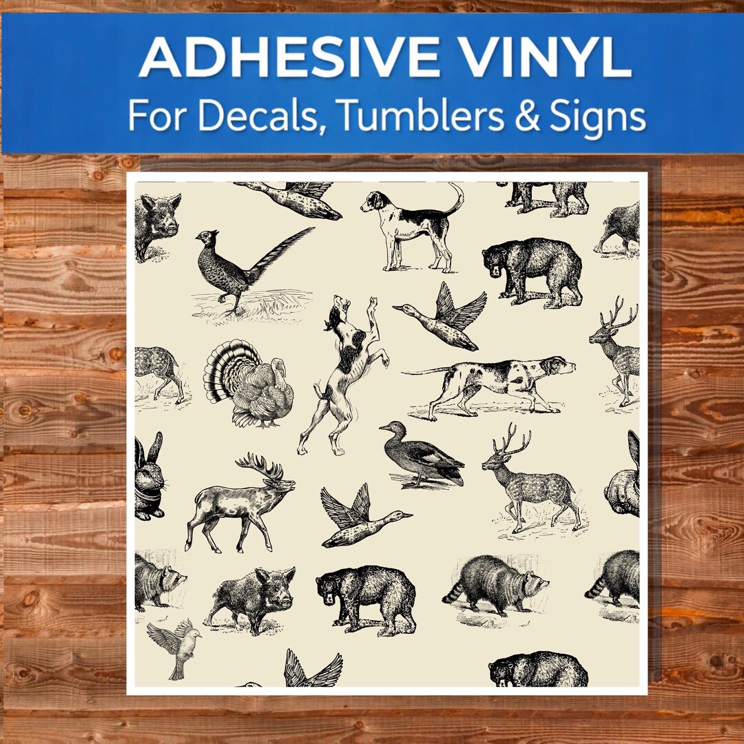Vintage Wildlife Pattern Adhesive Vinyl Sheet | 3 Mil Outdoor Gloss ...