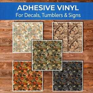 Camo Vinyl Sheet Bundle – 5 Unique Camouflage Patterns – Adhesive Craft Vinyl Sheets – No Duplicates