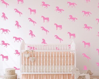 Unicorn Wall Decal Set – 50 Vinyl Stickers | Nursery, Girls Room, Playroom Decor