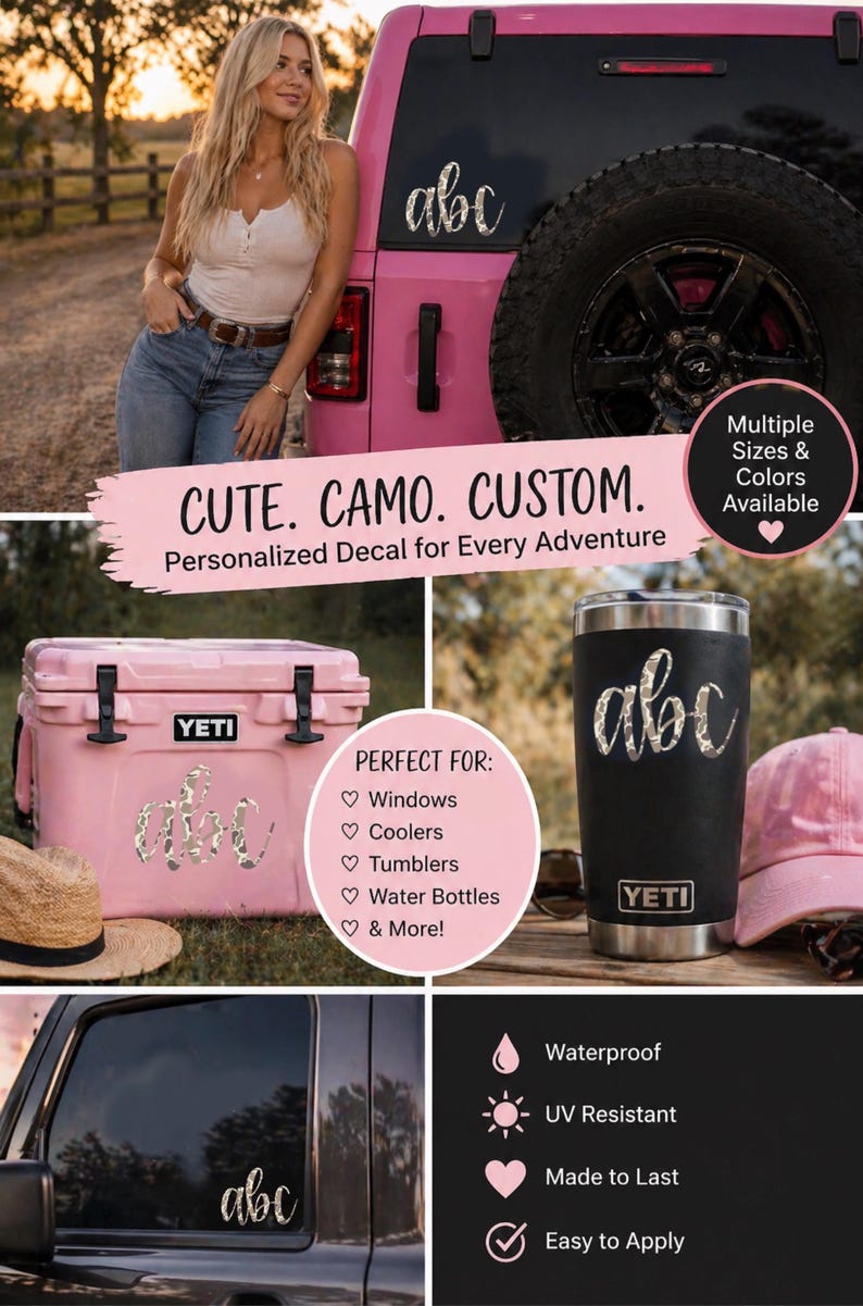 Camo 3 Letter Monogram Decal – Personalized Lowercase Initials Vinyl ...