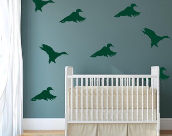 Muurstickers silhouet eend – vliegende eend jacht kinderkamer – rustieke vinylstickers wilde dieren voor jongenskamer of mannenhol