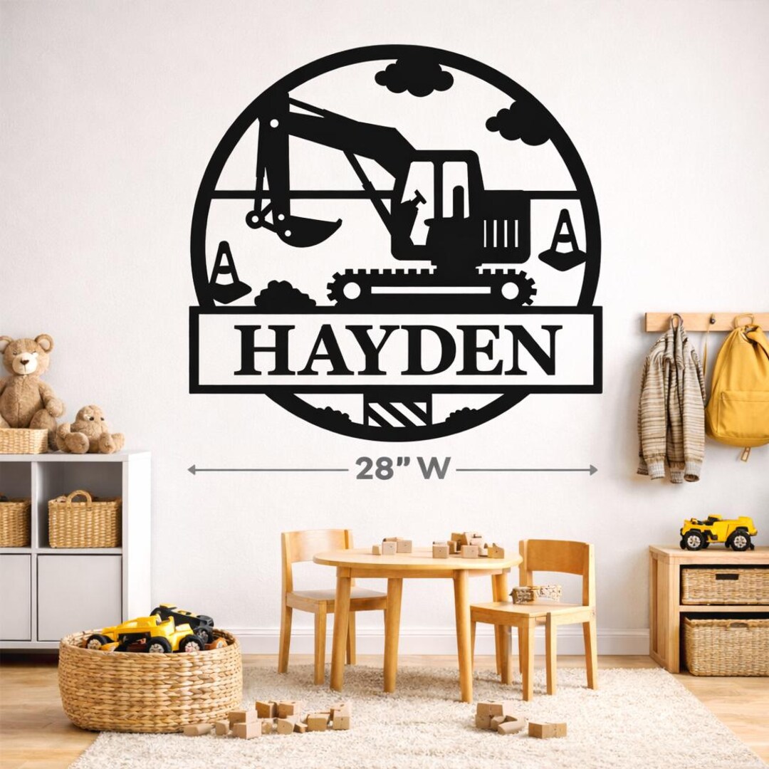 Personalized Construction Name Wall Decal – Custom Excavator Nursery ...