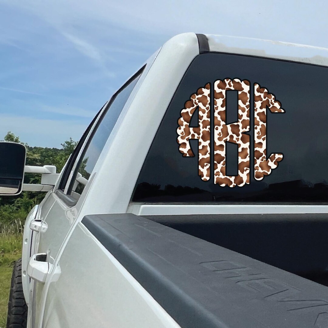 Cowhide Sticker Brown Cowhide Scalloped Monogram Decal – Western Cow Print Vinyl ...