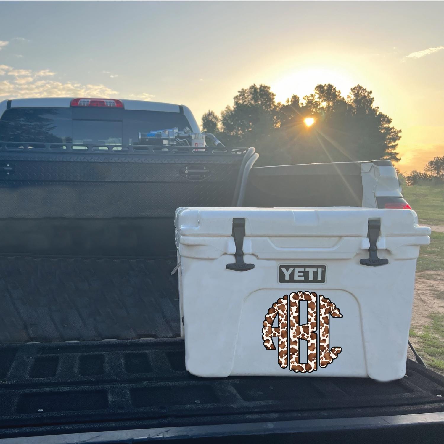 Cowhide Sticker Brown Cowhide Scalloped Monogram Decal – Western Cow Print Vinyl ...