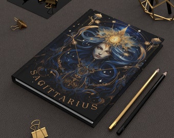 Journal relié à couverture rigide du zodiaque Sagittaire - Cadeau parfait pour les amateurs d'astrologie ! Un cadeau d'anniversaire unique pour lui ou elle.