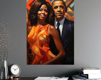 Affiche exclusive et inspirante du président Obama. Impression d’art Barack moderne et unique. Image non encadrée de la première dame Michelle de haute qualité.