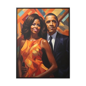 The &#39;Michelle and Barack&#39;  Framed Gallery Canvas - Beautiful art for all Obama fans! High quality original poster print for any room.