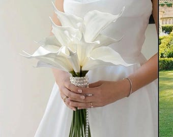 Pearl Calla Lily Bridal Bouquet: Modern White Faux Flowers