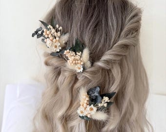 Natural Gypsophila Wedding Flower Hairpins: Dried Baby’s breath Rustic Flower Hair Accessory