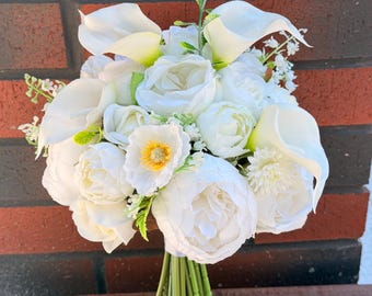 White Wildflower Bridal Bouquet, Rustic Wedding Bouquet with Chamomile, Poppy, Gypsophila, Boho Bouquet, Summer Bouquet for Bridesmaids