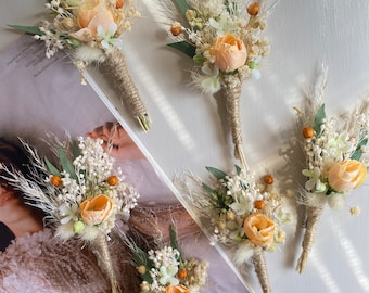 Salmon Dried Flower Boutonniere: Boho Wedding Groom Accessory