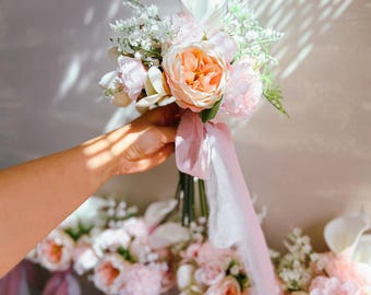 Bridal Bridesmaids Prom Bouquet Artificial Peonies White Blush Roses