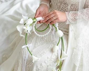 Cascading White Calla Lily Wedding Bouquet with Pearl