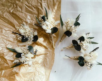 Boutonnière de flores secas: Buquê de casamento rústico boho