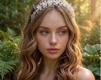 Flowers Headband, Silver wedding hair accessories, Bridal Halo, Wedding Crown, Flowers Bridal Headpiece, Wedding Hair piece