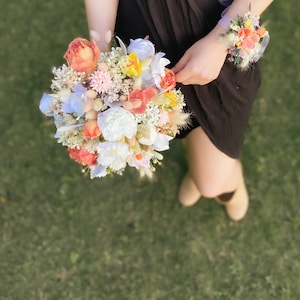 Bridal bouquet, dried flower bouquet, orange bridesmaids bouquet, spring bouquet, bridal accessory,  elegant bridal flower