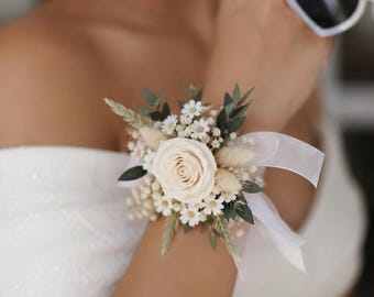 Wrist Corsages/Corsages/Wedding Corsages/Dry Flower Corsages/Ladies Corsages/Pampas Grass Corsages/Flower Bracelet/Handmade Corsages