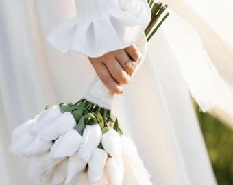 White Real Touch Roses Bridal Bouquet, Roses & Baby's Breath Wedding Bouquets, Spring Summer White Artificial Flowers Bouquets, Boutonnieres