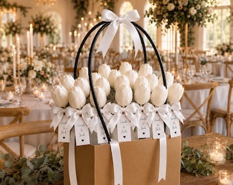 Elegante candela a forma di tulipano bianco - Bomboniere personalizzate per matrimoni - Regali personalizzati per gli ospiti di addio al nubilato e battesimo