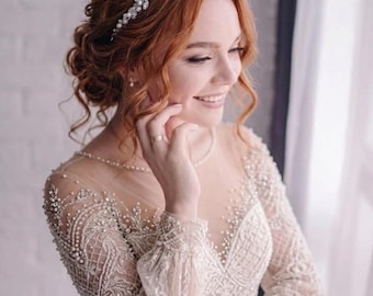 Pearl Headband  Pearl & Crystal Wedding Headband Bridal Headpiece Pearl Bridal Headband