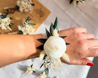 Ivory White Boutonniere & Wrist Corsage – Rustic Boho Wedding Accessories