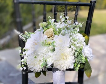 Bridal bouquet, dried flower bouquet, dry wedding bouquet, bridal accessory,  elegant bridal flower, bridesmaid bouquet, white green bouquet