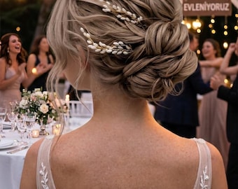 Bridal Headband, Gold Wedding Hair Vine, Bridal Hairpiece, Pearl Headpiece, Bridal Updo, Wedding Hair Accessory