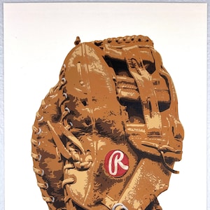 Keith Hernandez model Rawlings First Baseman&#39;s Mitt - original hand-painted, handmade painting - 18 x 12 - on paper - FRAMED