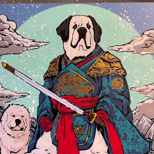 SamDog (Samurai Dog) - original painting, handmade, hand-painted, 11 x 11. Ready to hang.