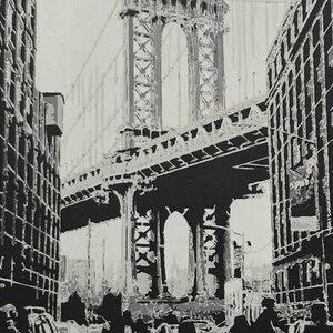 Manhattan Bridge - View from Brooklyn - original handmade, hand-painted painting on wood - 16 3/4 x 11 1/4