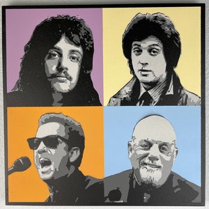 Billy Joel Through Time - original handmade, hand-painted artwork - 12 x 12. Ready to hang.