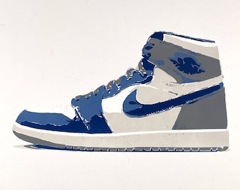 Air Jordan 1 sneaker - Blue - original, handmade, hand-painted artwork - 12 x 12. Ready to frame. Prints NOW available. FREE SHIPPING.