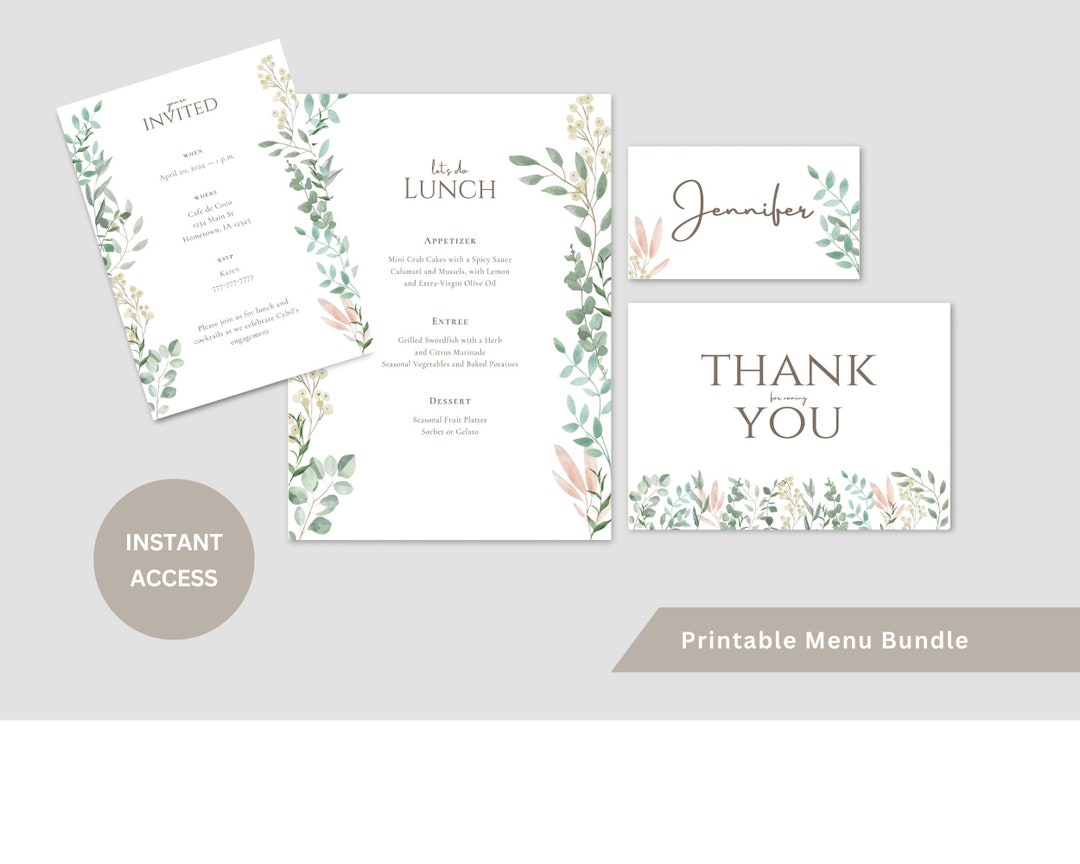 Menu Template Printable Dinner Template Lunch Anniversary Birthday Tea ...