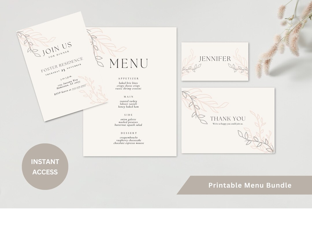 Menu Template Printable Dinner Template Lunch Anniversary Birthday Tea ...