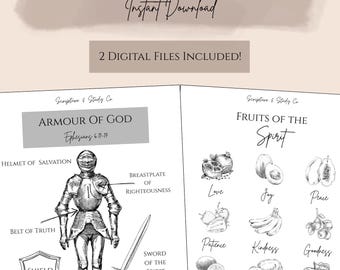 Lot imprimable Armure de Dieu et Fruits de l'esprit | Téléchargements numériques | Ressources pour l'étude de la Bible | Outils d'étude de la Bible