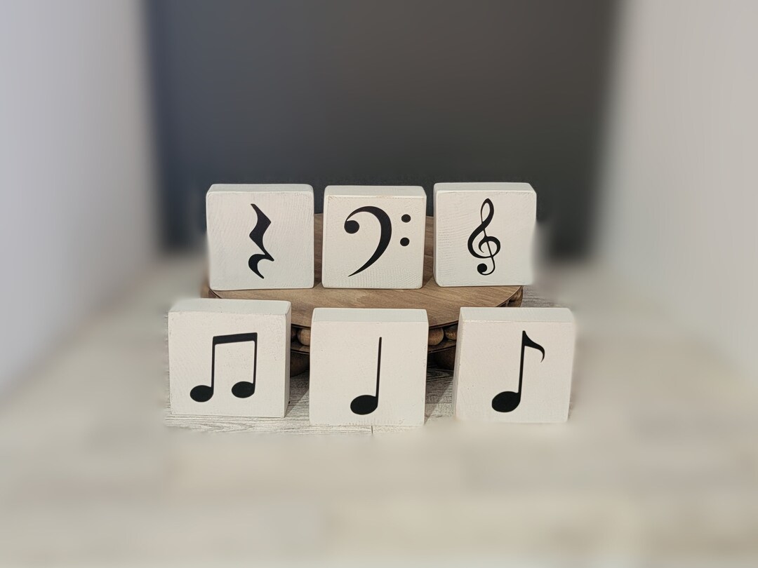 Classic Square Black and White Wooden Music Note and Symbols Shelf ...