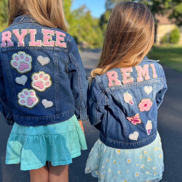 Custom Chenille Name, Kids' Jean Jacket, Personalized Patches, Gift, Trendsetters, Children's Fashion, Individuality, Personalized Gifts