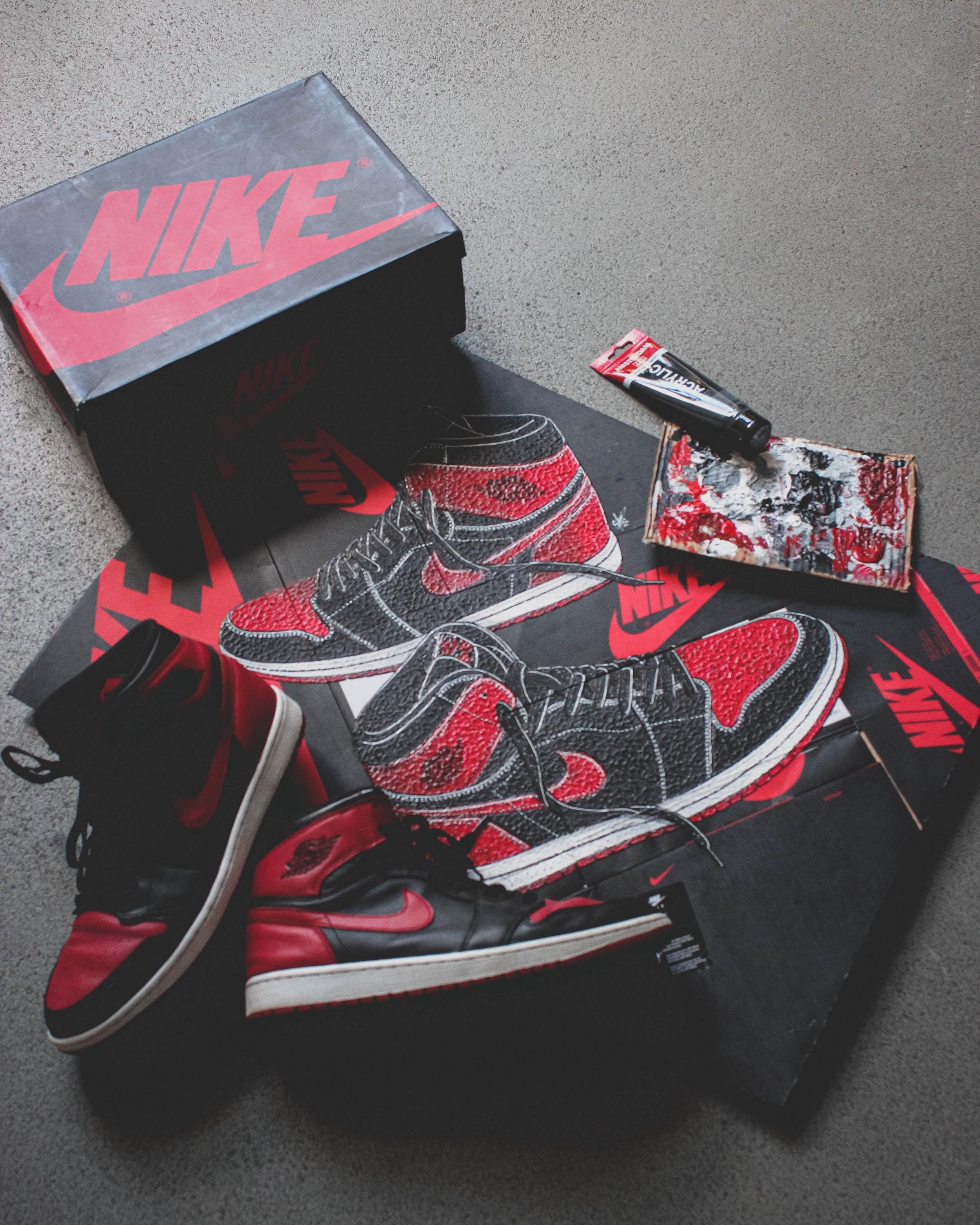 Original Acrylic Painting of Nike Air Jordan 1 Bred on Original