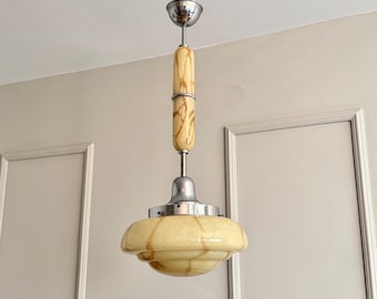 Lámpara de araña Art Déco de cristal jaspeado, muy rara, Viena, década de 1930