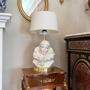 Hollywood Regency Pierrot Porcelan Table Lamp, Italy 70s, Sold Without Lampshade / Harlequin Lamp / Vintage Lamp / Clown Lamp / Pierrot Lamp