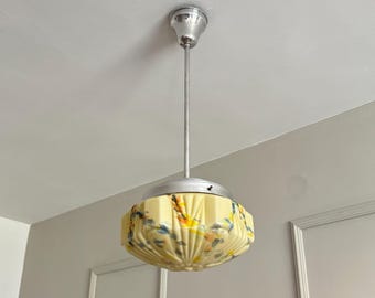 Rarísima lámpara de araña Art Déco de cristal marmolado, Viena, años 30