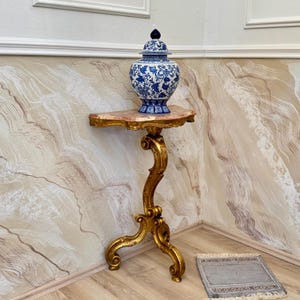 Antique Venetian Baroque Style Giltwood Console Table with Faux Marble Plate, Italy late 19th century